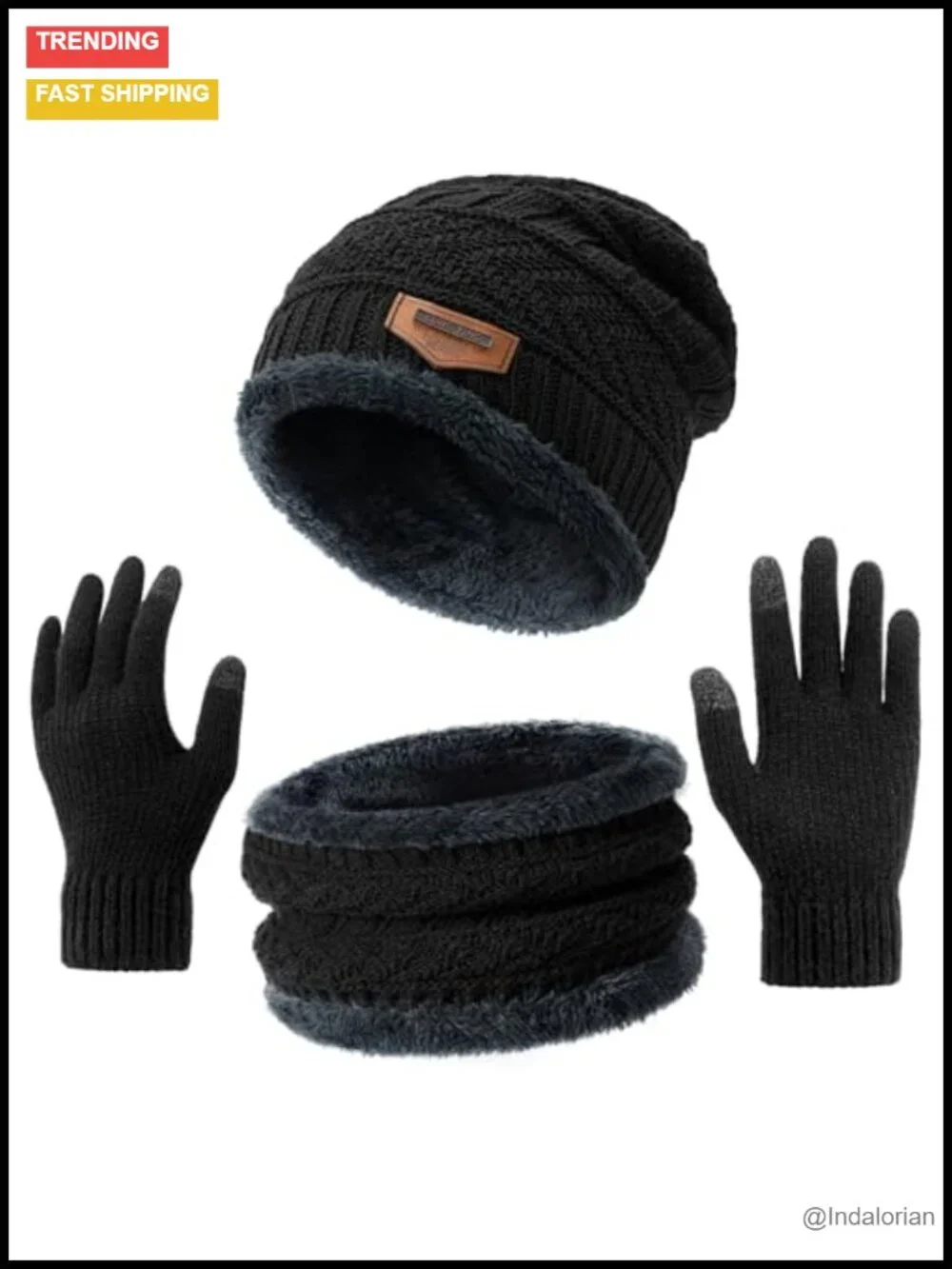 Winter Hat Beanie Scarf Gloves Set Unisex Neck Warmer Touch Screen